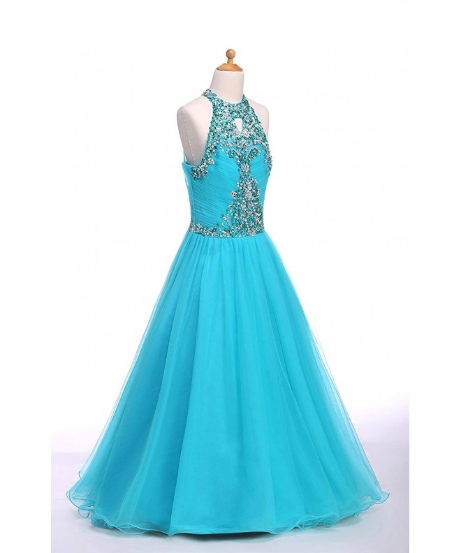 Girls' O Neck Party Gowns Floor Length Crystals Pageant Dresses ...