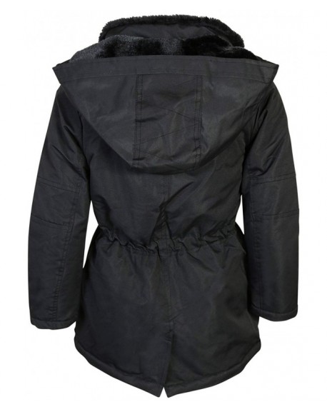 Girls Heavyweight Faux Fur Lined Anorak Hooded Rain Jacket - Black ...