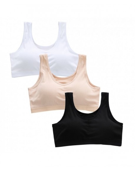 Girl's Seamless Bra Cotton Crop Detachable Bra Cup Pack of 3 - Black ...