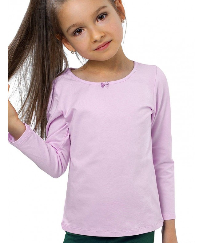 Little Girls Long Sleeve Bow Tie T Shirt - Light Pink - CZ18G2AXDWO