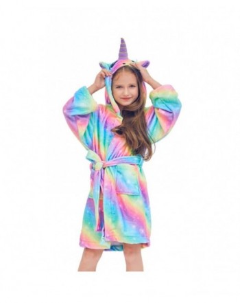 Unicorn Kids Robe Fleece Bathrobe Flannel Sleepwear Hooded Shower Robe ...