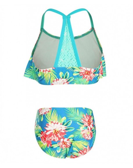 Kids Girls Flounce Flower Printing Bikini Two Piece Swimsuits for 4 to ...