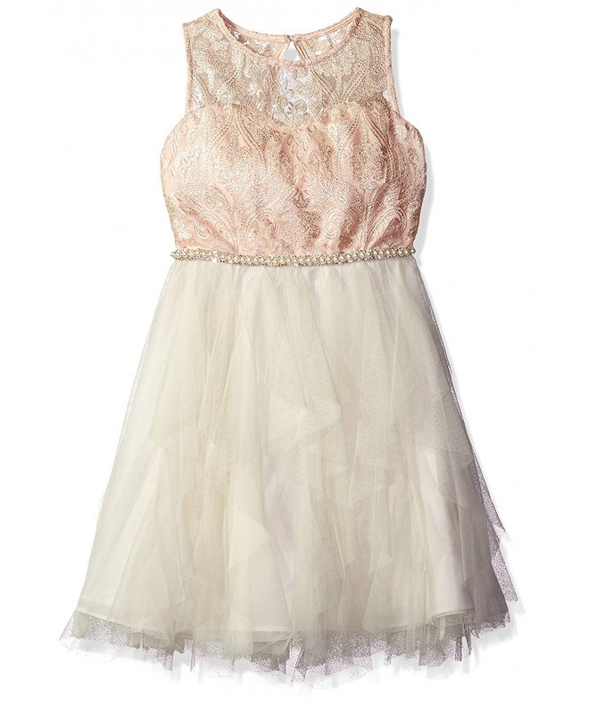 Girls' Ivory / Pink Cascade Dress - Special Pink/Ivory - C212O89P8ST