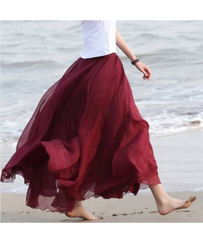 Girl's Chiffon Skirt Long Skirt Fit S-M - Wine Red - CQ18D0ZA3W4