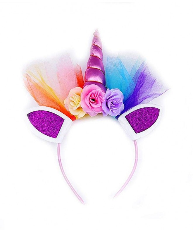 Girls Layered Rainbow Tutu Skirt with Unicorn Horn Headband - Purple ...