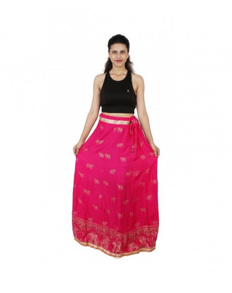 Elephant Print Designed Jaipuri Indian Rayon Skirt for Women & Girls ...