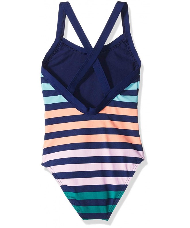 Big Girls' Cross Back One Piece Swimsuit - Stripe Impact Navy - C218I5H4KM2