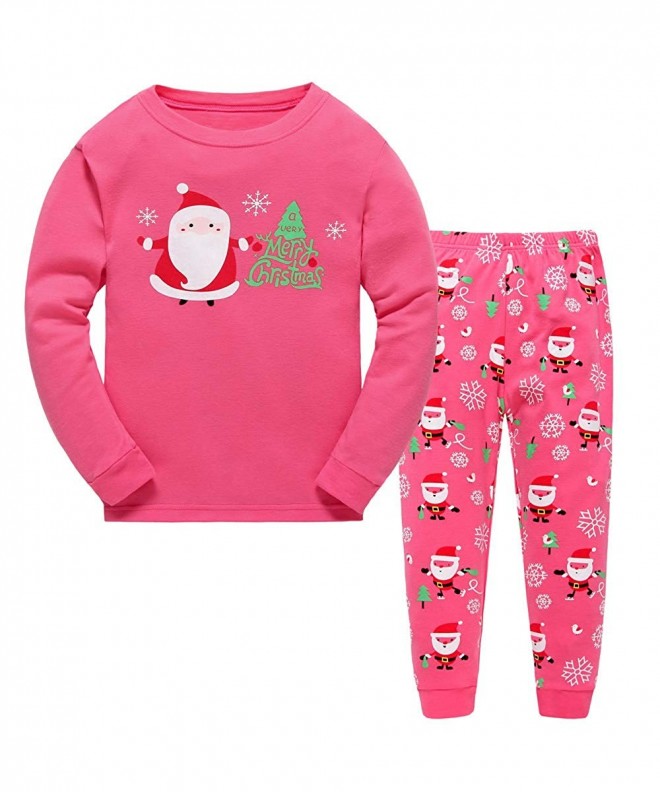 Girls Christmas Pajamas Santa Claus Sleepwear Clothes 100% Cotton Long ...