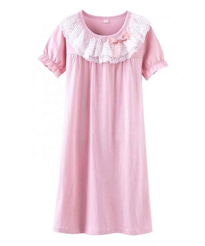 Cute Little Girls Princess Nightgown Cotton Lace Bowknot Sleepwear ...