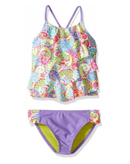 Big Tiki Girls Two Piece Flounce Top Swimsuit- - Purple Hebe - C312O7FH77N