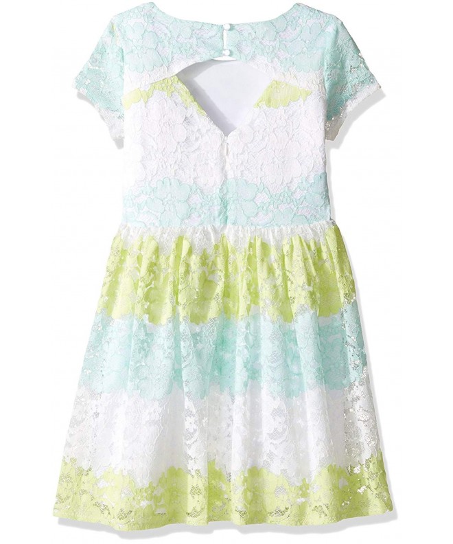 Girls' Big Dress with Striped Floral Lace A Cut Away Back - Mint ...