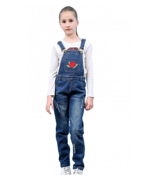 Kid Girls' Rose Flower Embroidered Distressed Denim Bib Overall ...