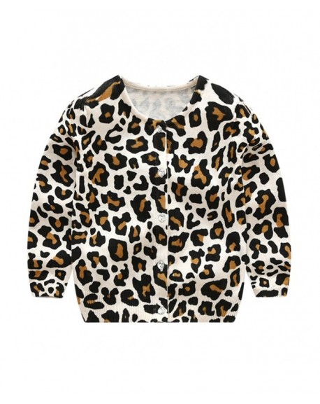 Little Girls' Crewneck Leopard Print Cardigan Sweater - CT187KALSSZ