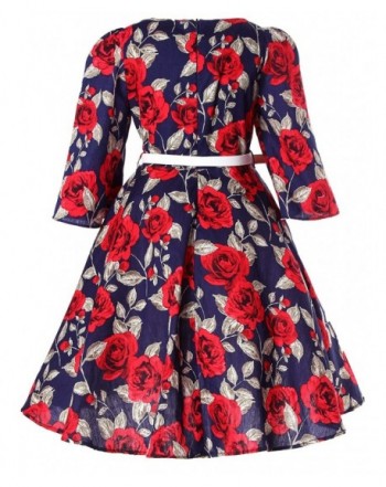 Girls Classy Vintage Floral Swing Kids Party Dresses - Floral Red ...