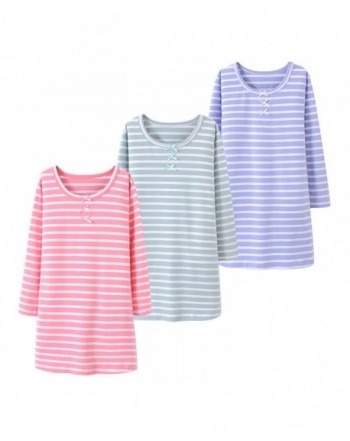 Girls' Stripes Nightgowns Bowknot Sleep Shirts Cotton Sleepwear for 3 ...