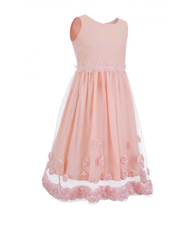 Girls' A-Line Dress with Floral Lace and Rosettes - Pink - C8183EWIDTZ