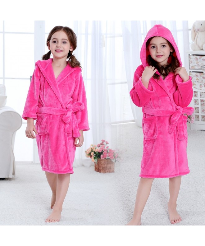 Hooded Herringbone Girl's Fleece Pink Soft Spa Kimono Long Robe-Kids ...