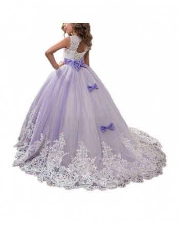 Princess Lilac Long Girls Pageant Dresses Kids Prom Puffy Tulle Ball ...