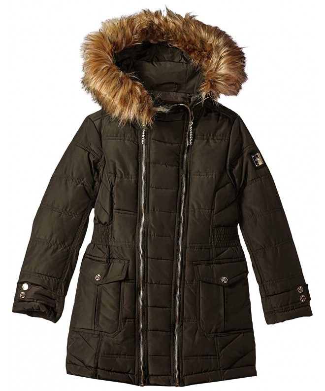 Girls' Long Hooded Bubble Jacket - Olive - C018CCM442A