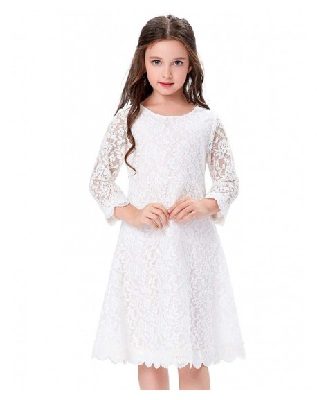 Kids Little Girls White Lace Dress Sleeves - White - CJ18HC0583S