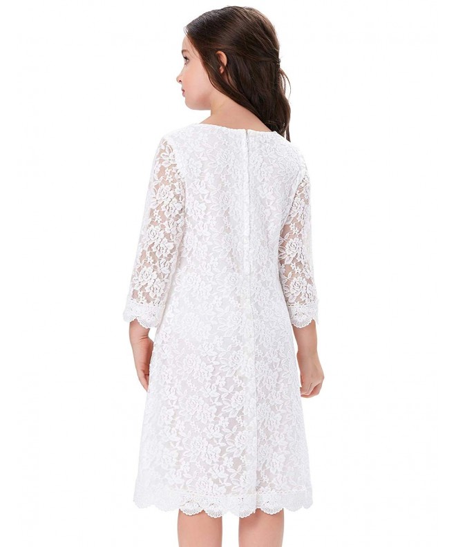 Kids Little Girls White Lace Dress Sleeves - White - CJ18HC0583S