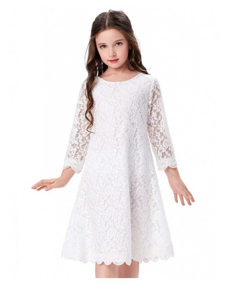 Kids Little Girls White Lace Dress Sleeves - White - CJ18HC0583S