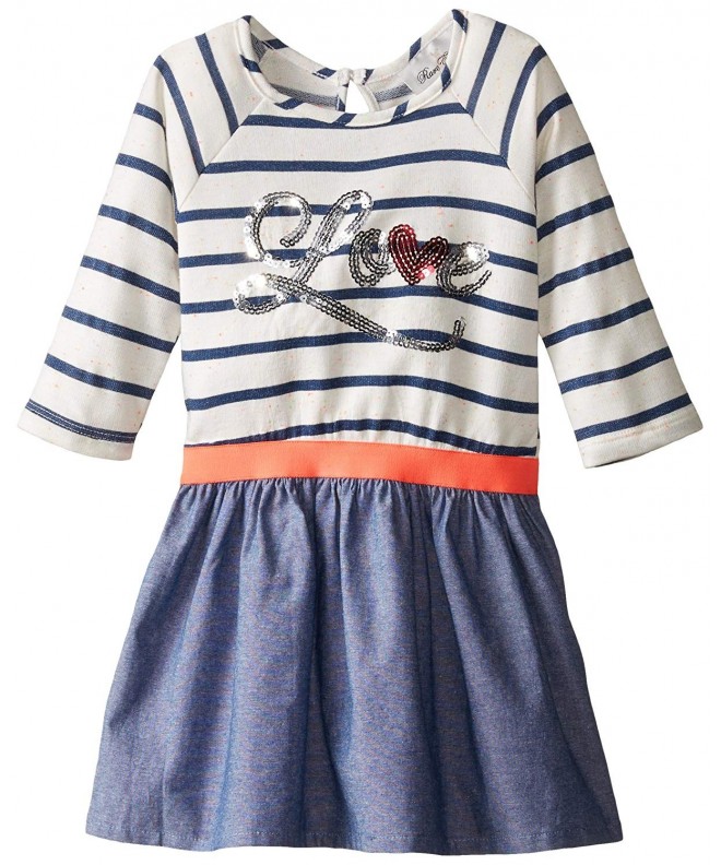 Little Girls' Striped Knit Top to Chambray Skirt Casual Dress - Ivory ...