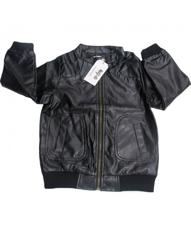 Boy's Trendy Stand-Collar PU Leather Spring Moto Jacket Black