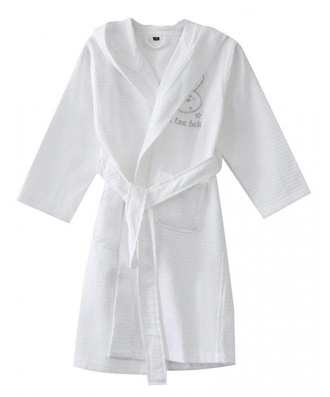 100% Cotton Long Hooded Robes Bathrobe for Kids Children - White ...