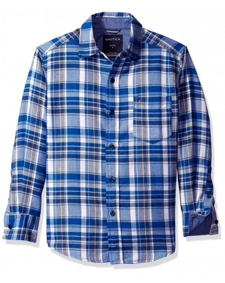 Boys' Long Sleeve Flannel Woven Shirt - Medium Blue - CM12G4T98LJ