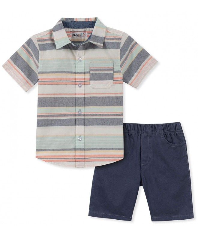 Boys' 2 Pieces Shirt Shorts Set - Blue/Pink Stripes - C118H40MAI7