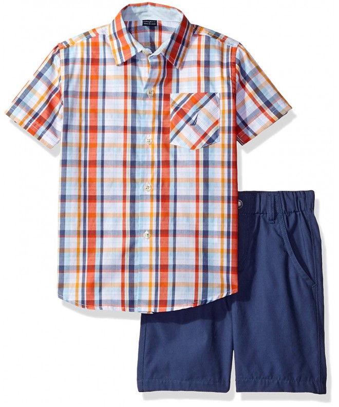 Boys' Two Piece Sleeve Shirt with Pull on Solid Shorts - Red/Orange ...