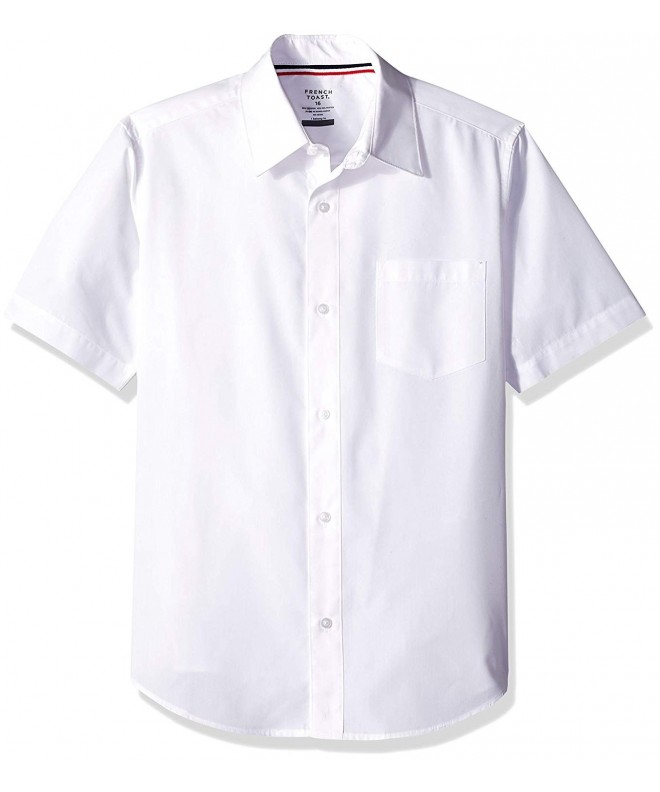 School Uniform Boys Short Sleeve Classic Dress Shirt - White - CG112CA98MD