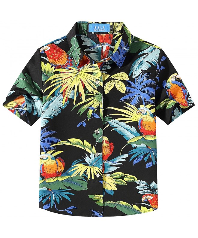 Big Boy's Parrots Leaves Button Down Short Sleeve Casual Hawaiian Shirt ...