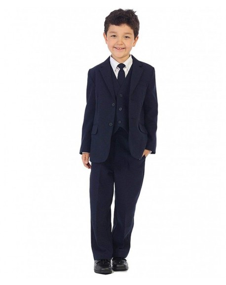 Boys Slim Fit 5-Piece Formal Suit Set with Matching Neck Tie - Navy ...