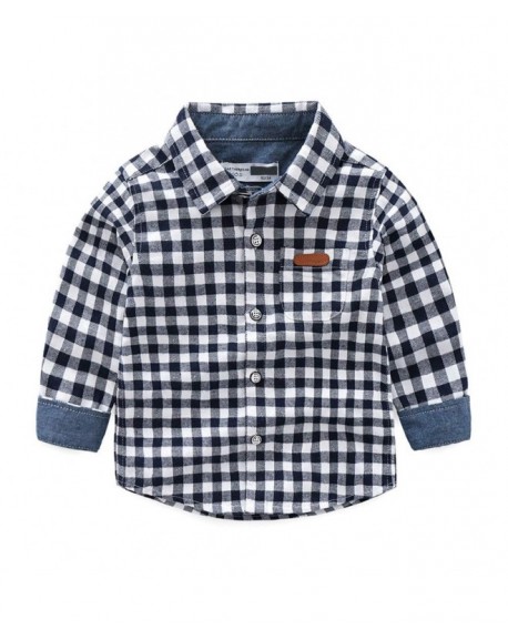 Boys Clothes Fall Autumn Solid Check Long Sleeves Denim Patchwork Shirt ...