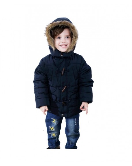 Kid Boys Fur Hooded Horn Puffer Duffle Coat - CC12O4MMM1I