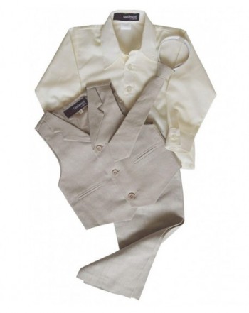 Boys Summer Linen Blend Suit Vest Dresswear Set - Natural - CS11PQKB9T7