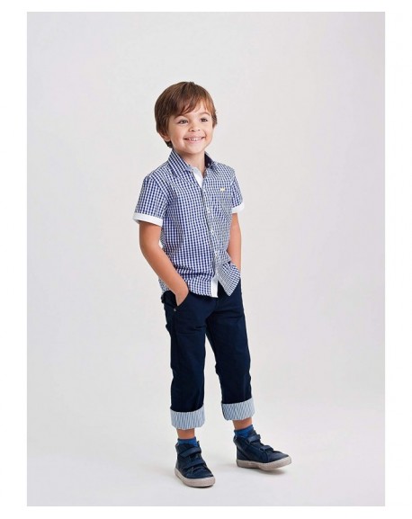 Toddler Boys' Cotton Pants - Navy Blue Roll Up Pants Adjustable Waist ...