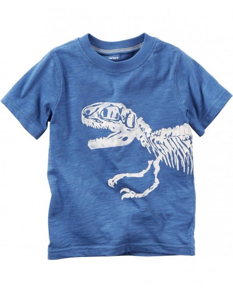 Boy's Cotton Print Dinosaur Graphic Tee - Blue - CL1838YLZRX