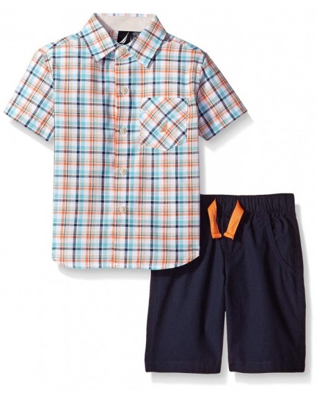 Little Boys' Two Piece Short Sleeve Plaid Shirt with Pull On Shorts ...