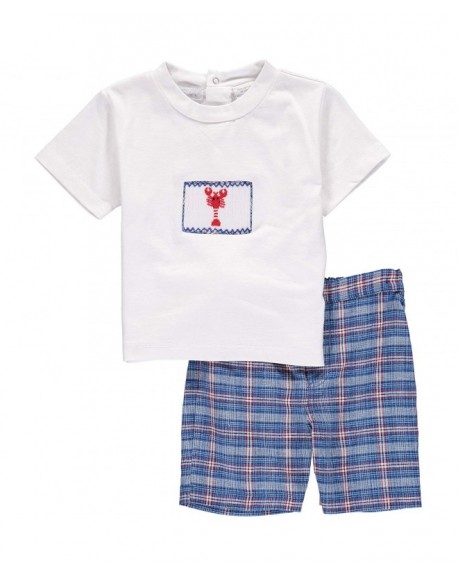 Smocked Crawfish 2 Piece Short Set White/Navy - C817YH3UAR0