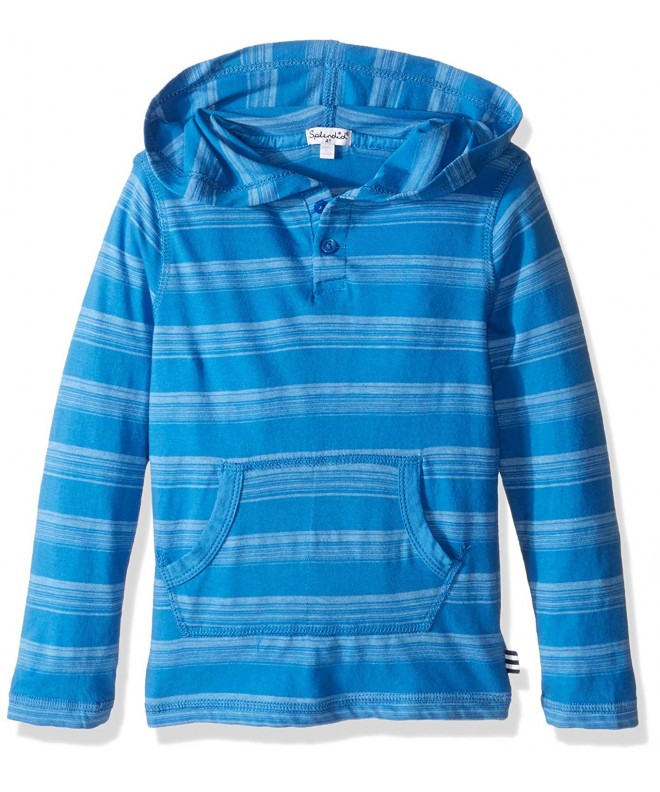 Boys' Long Sleeve Classic Stripe Hooded Top - Blue - C112HVGK971