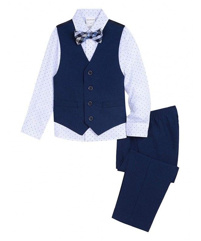 Boys' 4-Piece Formal Bow Tie Vest Set - Academy Poplin Blue - C518M0S082N