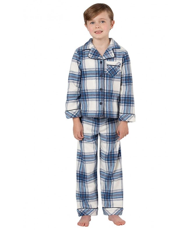 Big Boys Fleece Button-Front Pajama Set - Blue Plaid - CW18CD79YAQ