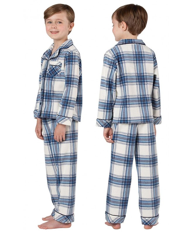 Big Boys Fleece Button-Front Pajama Set - Blue Plaid - CW18CD79YAQ