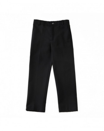 Flat Front Boys Dress Pants with Adjustable Waist - Black - C518EG7ZGS4