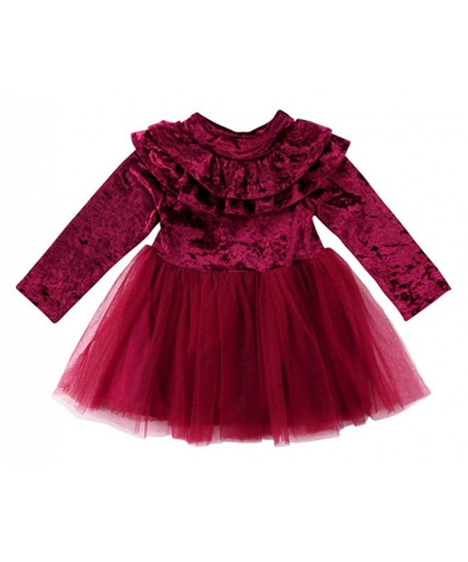 Little Girls Long Sleeve Ruffle Trim Velvet Tutu Dress (100/1-2 Years ...