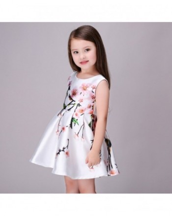 Little Girls Sleeveless Peachblossom Print White Princess Dress ...