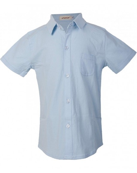 Boys' Lapel Neck Short Sleeve Linen Button-Down Shirts Top - Light Blue ...